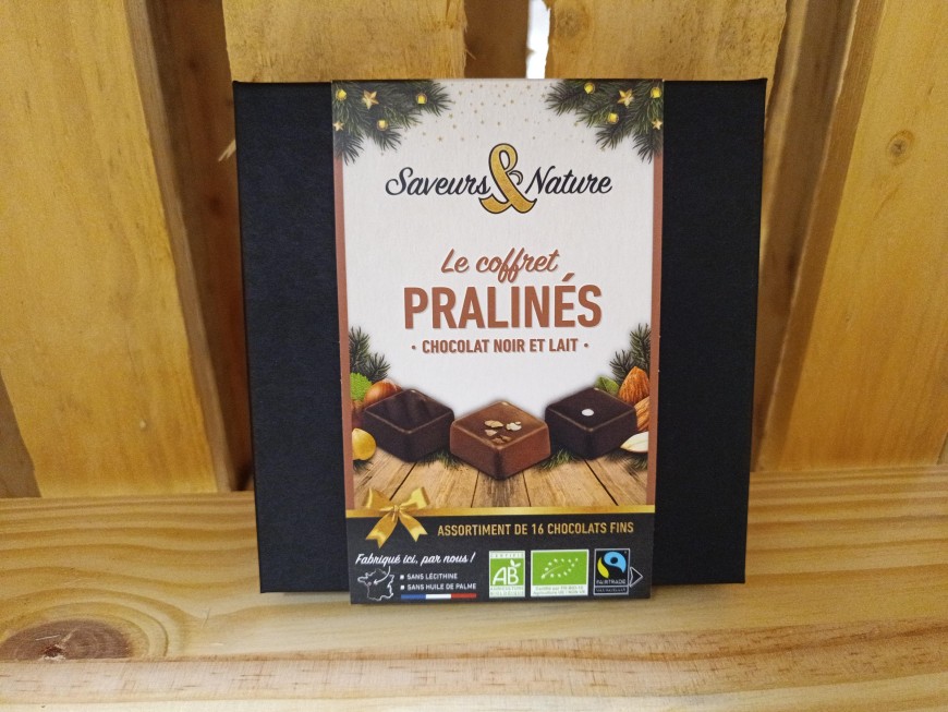Coffret assortiment de pralinés au chocolat noir et lait - 125g - 16 chocolats